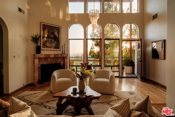 Chandelier, Fireplace, Interior, Living room, Wood Texture Flooring