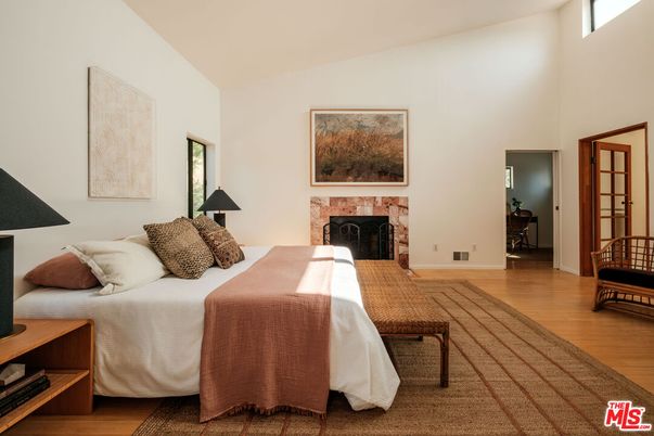 Bedroom, Fireplace, Interior, Wood Texture Flooring