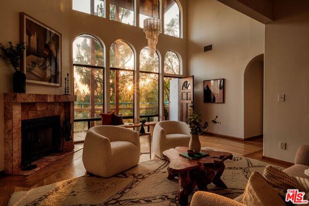 Chandelier, Fireplace, Interior, Living room, Wood Texture Flooring
