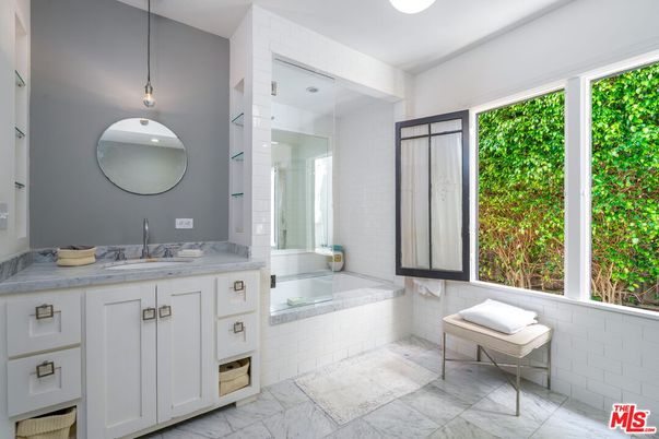 Bathroom, Glass Shower, Interior, Marble, Pendant Lights