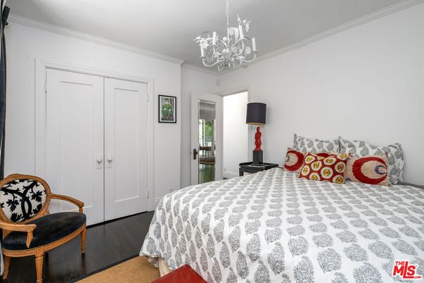 Bedroom, Chandelier, Interior, Wood Texture Flooring