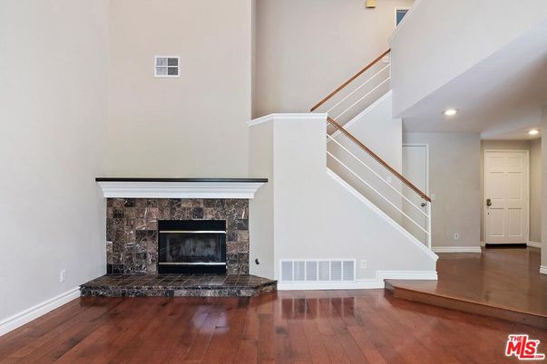 Fireplace, Interior, Recessed Lighting, Wood Texture Flooring