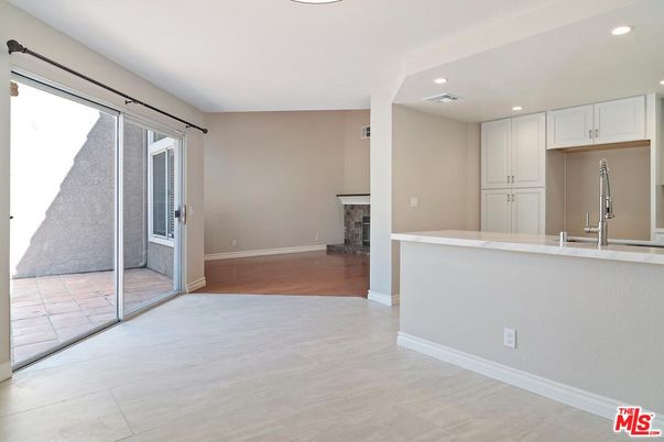 Empty room, Fireplace, Interior, Recessed Lighting, Wood Texture Flooring