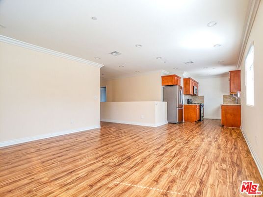 Empty room, Interior, Kitchen, Recessed Lighting, Wood Texture Flooring