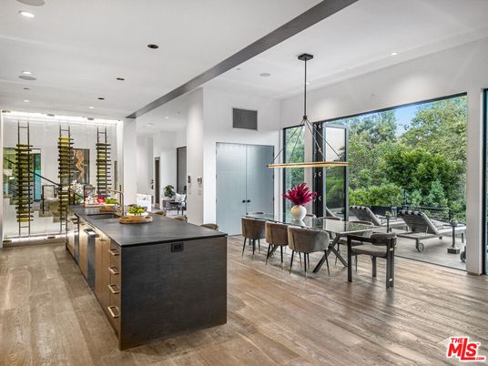 Dining room, Interior, Kitchen, Pendant Lights, Recessed Lighting, Wine Storage, Wood Texture Flooring
