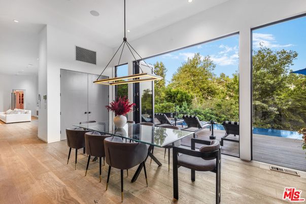 Dining room, Interior, Pendant Lights, Recessed Lighting, Wood Texture Flooring