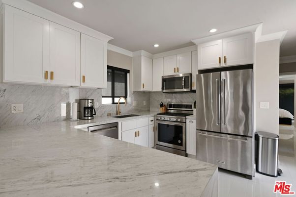 Interior, Kitchen, Marble, Recessed Lighting, Stainless Steel Appliances