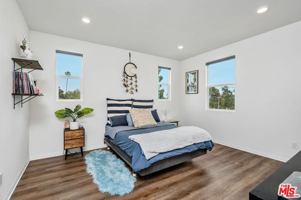 Bedroom, Interior, Recessed Lighting, Wood Texture Flooring