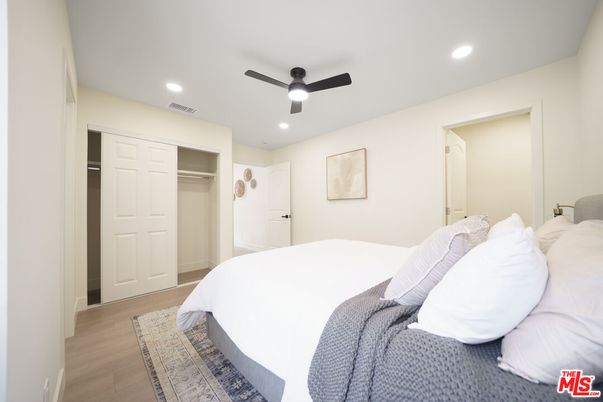 Bedroom, Interior, Recessed Lighting, Wood Texture Flooring