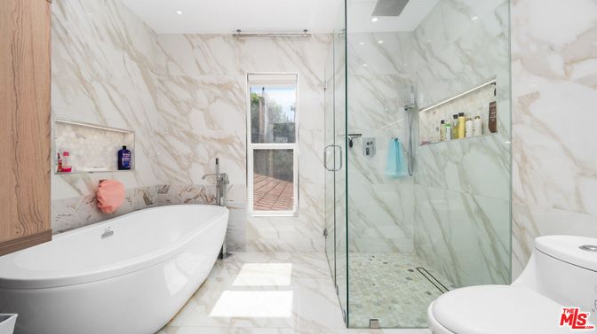 Bathroom, Glass Shower, Interior, Marble, Marble Walls, Recessed Lighting