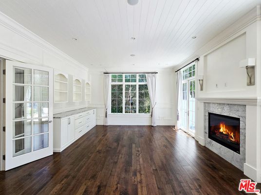 Empty room, Fireplace, Interior, Recessed Lighting, Wood Texture Flooring