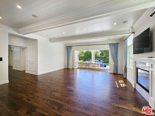 Empty room, Fireplace, Interior, Recessed Lighting, Wood Texture Flooring