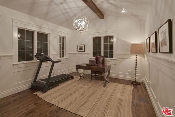 Fitness Equipment, Home Office, Interior, Pendant Lights, Wooden Beams, Wood Texture Flooring