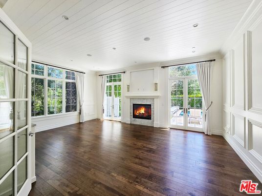 Empty room, Fireplace, Interior, Recessed Lighting, Wood Texture Flooring