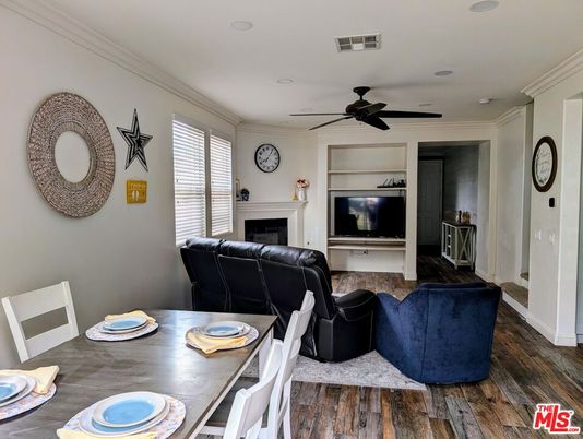 Dining room, Fireplace, Interior, Living room, Wood Texture Flooring