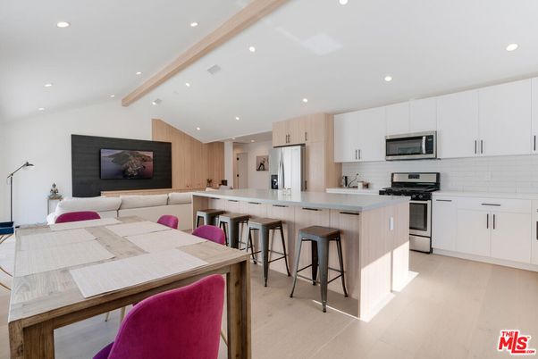 Interior, Kitchen, Living room, Recessed Lighting, Stainless Steel Appliances, Wood Texture Flooring