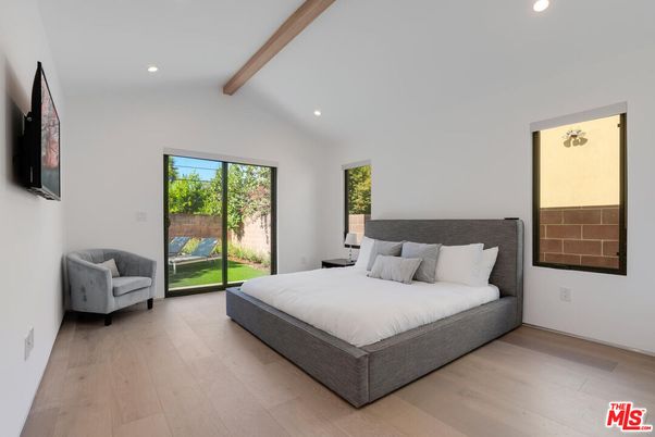 Bedroom, Interior, Recessed Lighting, Wooden Beams, Wood Texture Flooring