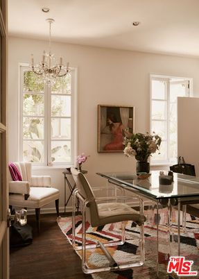 Chandelier, Home Office, Interior, Recessed Lighting, Wood Texture Flooring