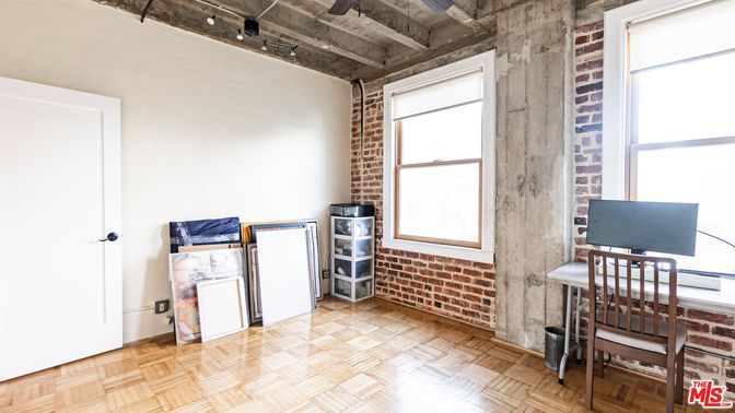 Home Office, Interior, Stone Walls, Wood Texture Flooring