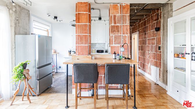 Interior, Kitchen, Stone Walls, Wood Texture Flooring