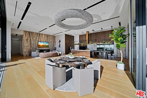 Dining room, Fireplace, Interior, Kitchen, Living room, Pendant Lights, Recessed Lighting, Wood Texture Flooring, Wooden Walls