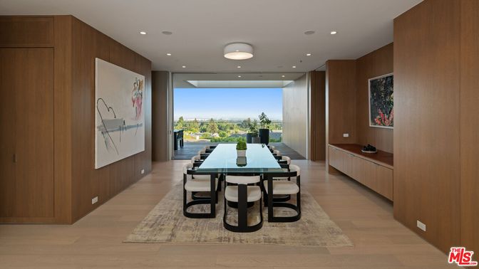 Dining room, Interior, Recessed Lighting, Wood Texture Flooring