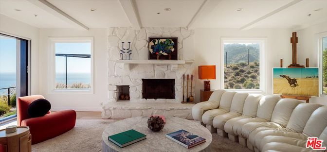 Fireplace, Interior, Living room, Recessed Lighting, Water, Wood Texture Flooring