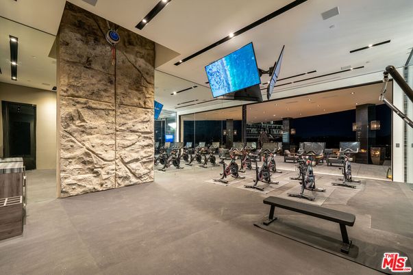 Fitness Equipment, Gym, Interior, Recessed Lighting, Stone Walls