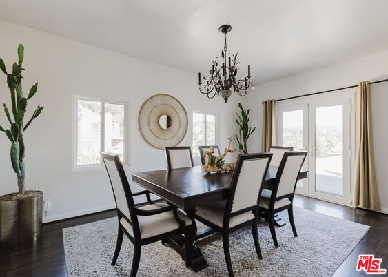 Chandelier, Dining room, Interior, Wood Texture Flooring