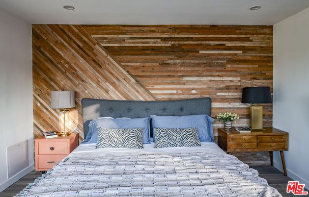 Bedroom, Interior, Recessed Lighting, Wood Texture Flooring, Wooden Walls