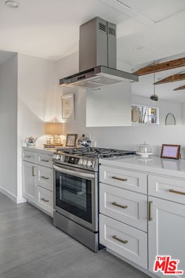 Interior, Kitchen, Recessed Lighting, Stainless Steel Appliances, Wooden Beams, Wood Texture Flooring