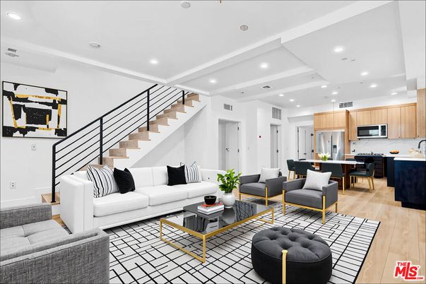 Dining room, Interior, Kitchen, Living room, Recessed Lighting, Wood Texture Flooring