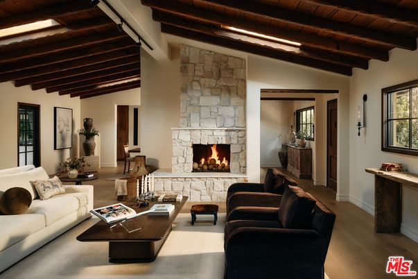 Fireplace, Interior, Living room, Stone Walls, Wooden Beams, Wooden Ceilings, Wood Texture Flooring