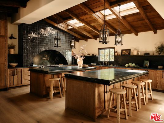 Interior, Kitchen, Pendant Lights, Stone Walls, Wooden Beams, Wooden Ceilings, Wood Texture Flooring