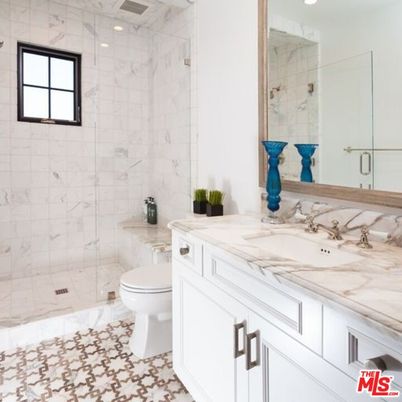 Bathroom, Glass Shower, Interior, Marble Walls, Recessed Lighting