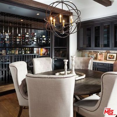 Chandelier, Dining room, Interior, Recessed Lighting, Wood Texture Flooring