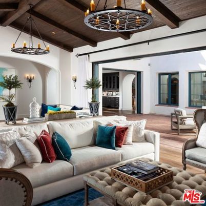 Chandelier, Interior, Living room, Wooden Beams, Wooden Ceilings, Wood Texture Flooring