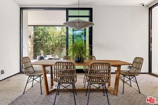 Dining room, Interior, Pendant Lights, Wood Texture Flooring