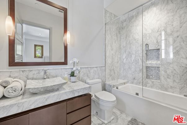 Bathroom, Glass Shower, Interior, Marble, Marble Walls, Recessed Lighting
