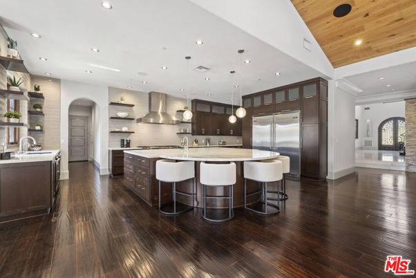 Interior, Kitchen, Pendant Lights, Recessed Lighting, Stainless Steel Appliances, Wooden Ceilings, Wood Texture Flooring