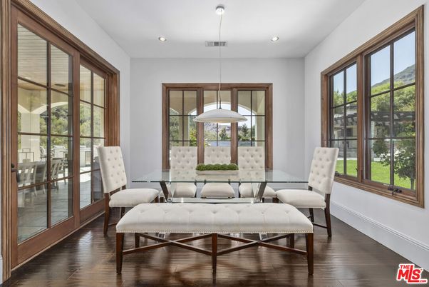 Dining room, Interior, Pendant Lights, Recessed Lighting, Wood Texture Flooring