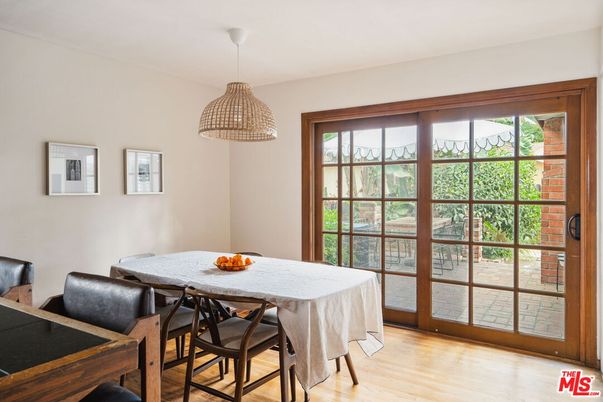 Dining room, Interior, Pendant Lights, Wood Texture Flooring