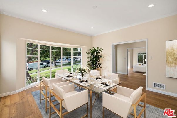 Dining room, Interior, Recessed Lighting, Wood Texture Flooring