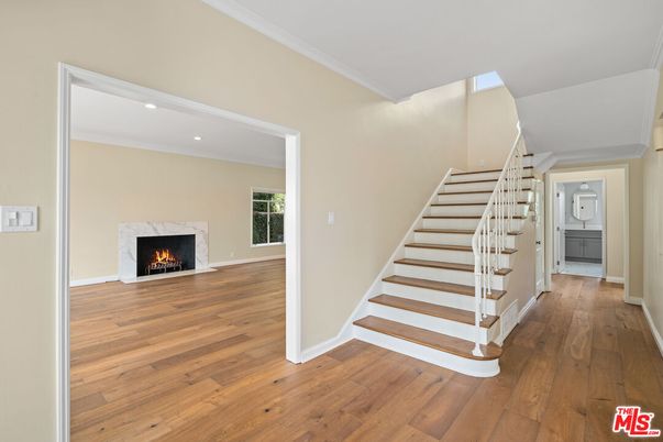 Fireplace, Interior, Recessed Lighting, Wood Texture Flooring