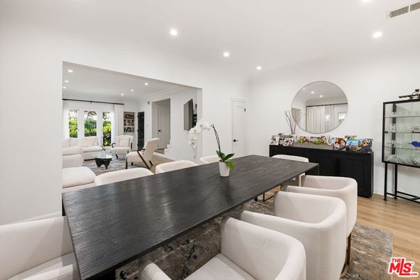 Dining room, Interior, Living room, Recessed Lighting, Wood Texture Flooring