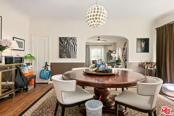 Dining room, Interior, Pendant Lights, Wood Texture Flooring
