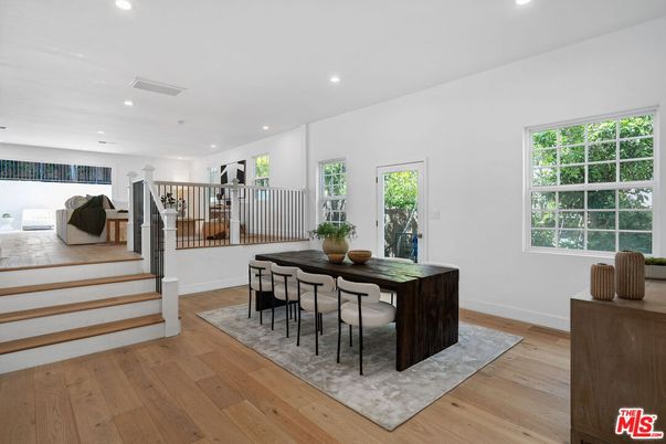 Dining room, Interior, Recessed Lighting, Wood Texture Flooring