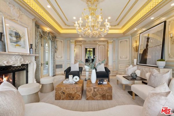 Chandelier, Fireplace, Interior, Living room, Recessed Lighting