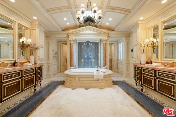 Bathroom, Chandelier, Dual Sink Vanities, Interior, Recessed Lighting