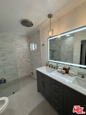 Bathroom, Dual Sink Vanities, Glass Shower, Interior, Pendant Lights